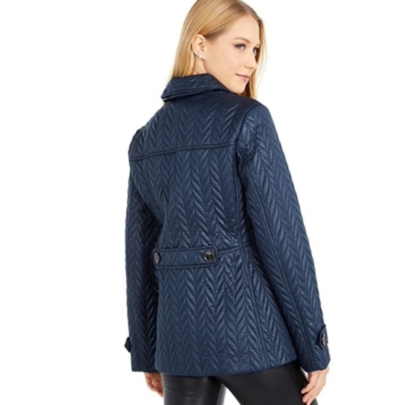 Kate Spade chevron quilted Jacket Coat Navy size S - Picture 3 of 6